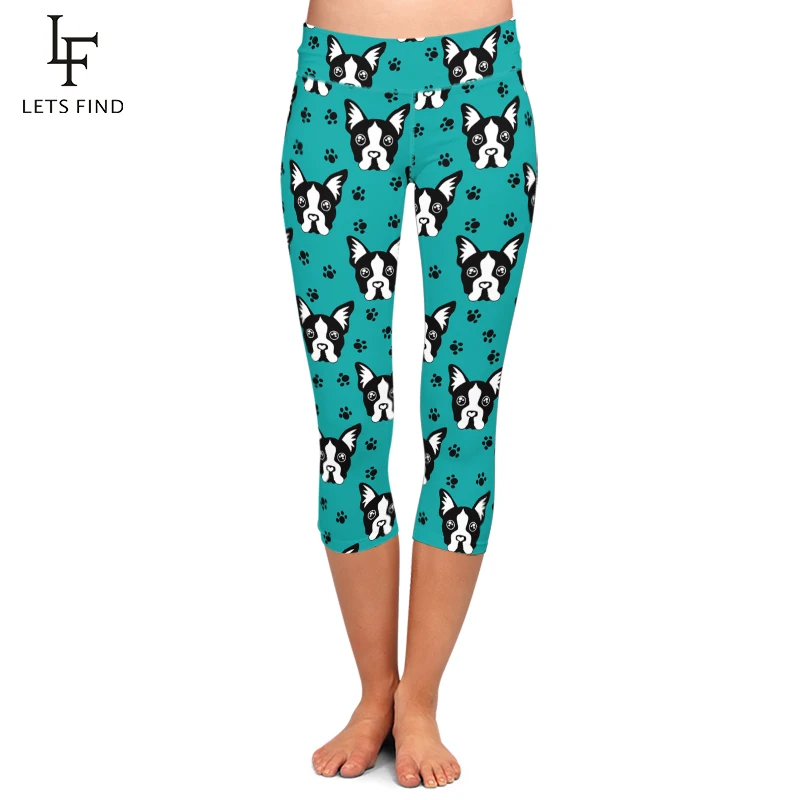 LETSFIND Quần Áo Thun Capri Thể Dục Quần Legging Thun Cao Cấp Hình Hoạt Hình Chó Chó Paw In Hình Cô Gái Quần Legging