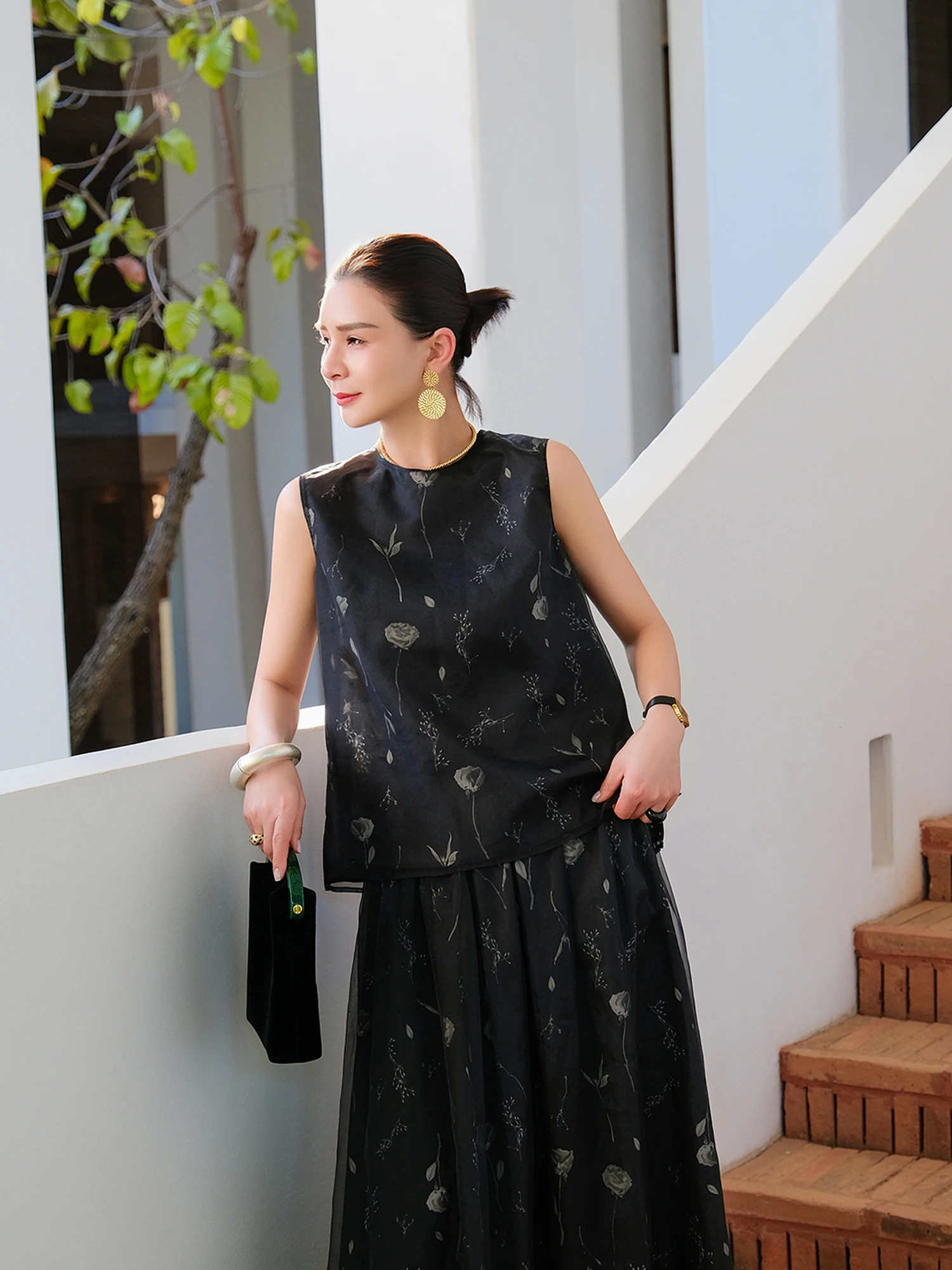 

Mallin Summer New Silk Cotton Blend Printed Double Layer Lightweight Fairy Thin Svel Vest Comfortable Loose Fit Regular...