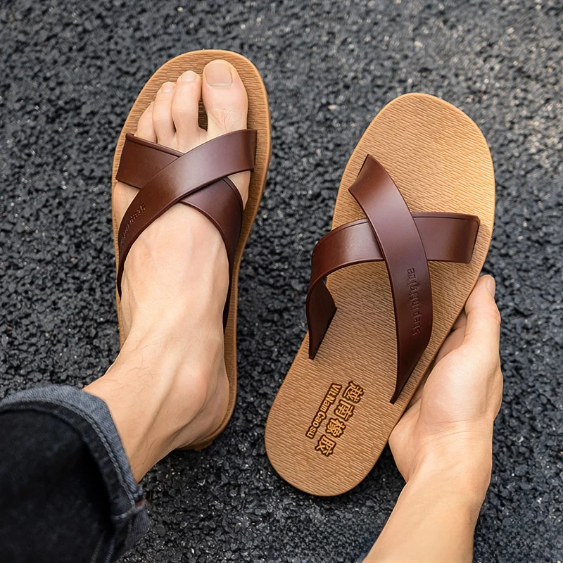 

Men's Classic Rubber Slippers Anti-slip Wear-resistant Beach Crossbody oes Summer High Heel Comfortable Sole Sandals