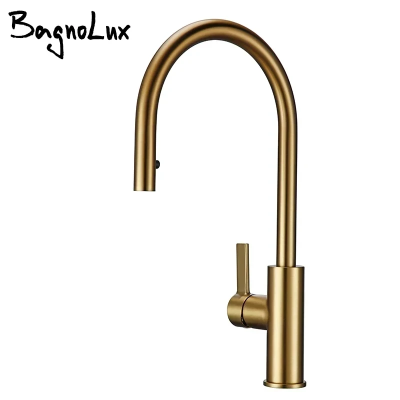 Bagnolux Luxury Matt Old Brushed Golden Brass Kitchen Faucet Hot And Cold Water Round Spout Single 360 Rotatable Kitchen Faucet