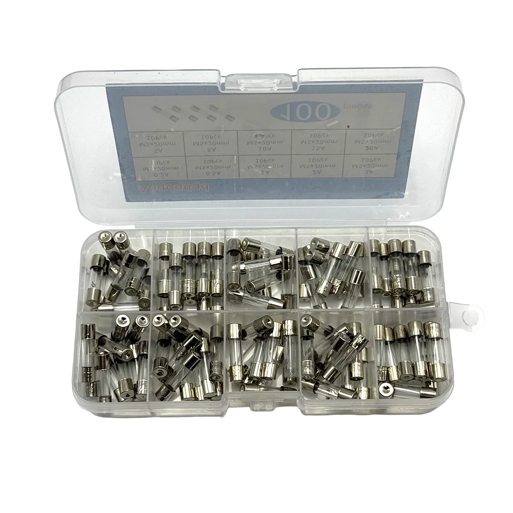 100Pcs 5x20mm Fast Blow Glass Tube Fuse Kit 0.2A-20A Mixed Current Electrical Fuse Assortment for Electronic DIY Maintenance