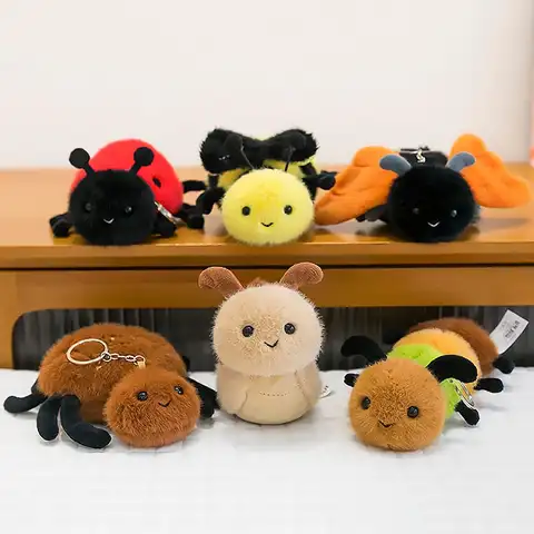 Cute Insect Plush Keychain Pendant Spider Bee Caterpillar Stuffed Animal Backpack Charm Bag Decor Gift