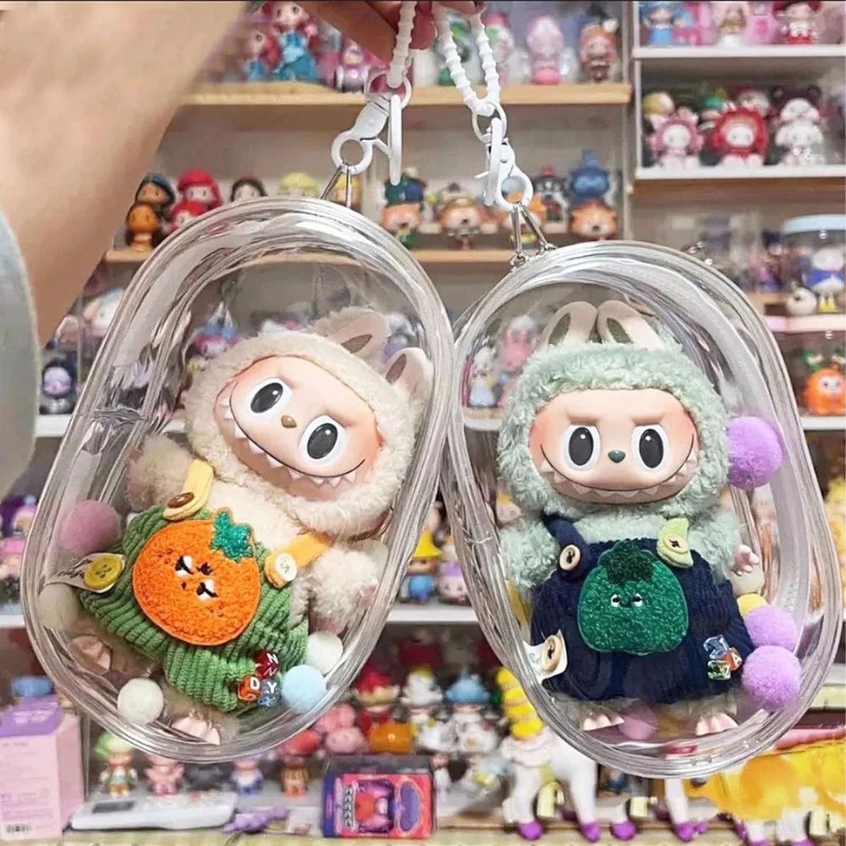 

For Labubu V2 V1 Thicken Transparent for labubu Storage Box Case Keychain Bag Storage Pouch Organizer Classic Doll Bag ﻿