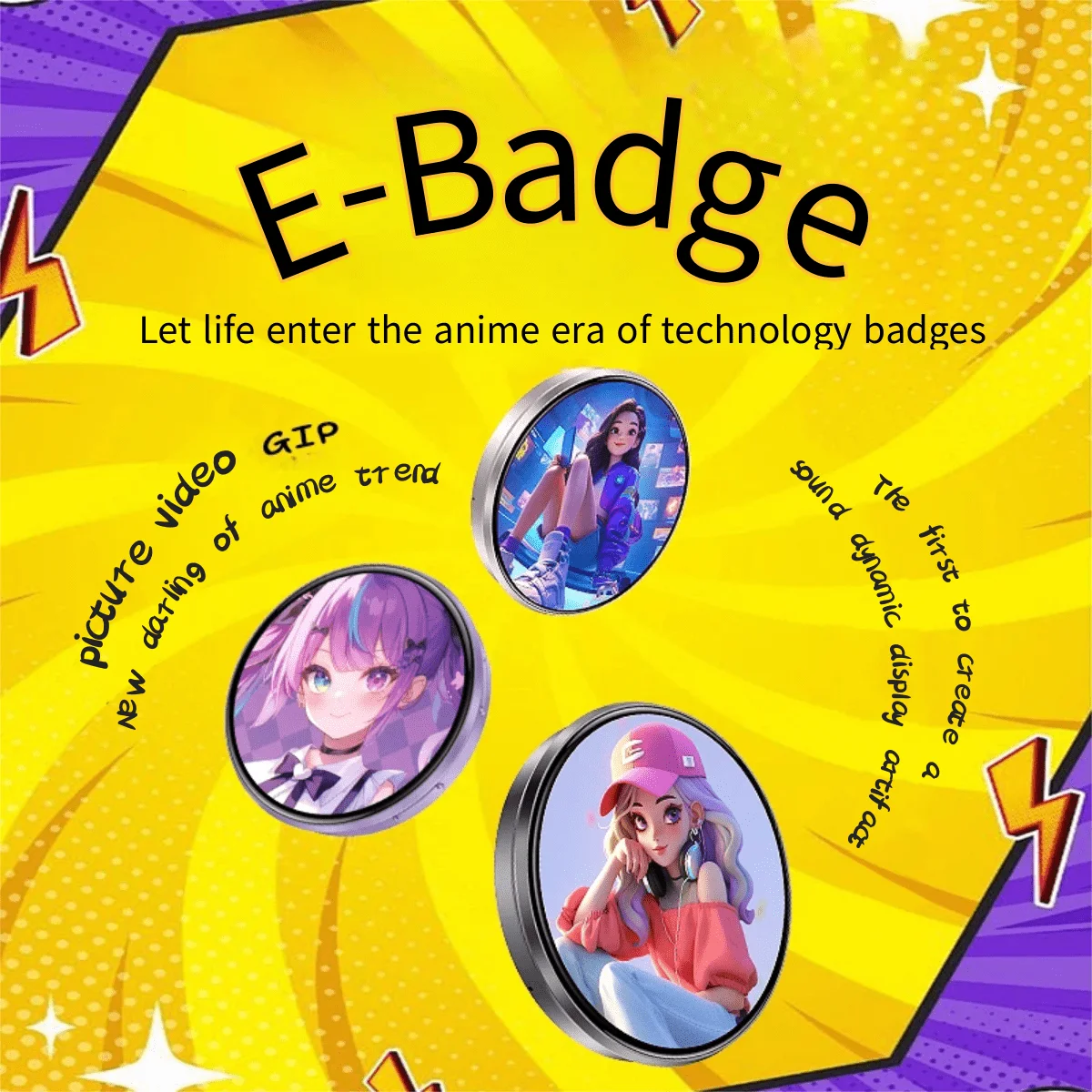 

Electronic Badge Anime Merchandise Trendy Toys and Hanging Ornaments, Birthday gift, schoolbag pendant, HD display screen