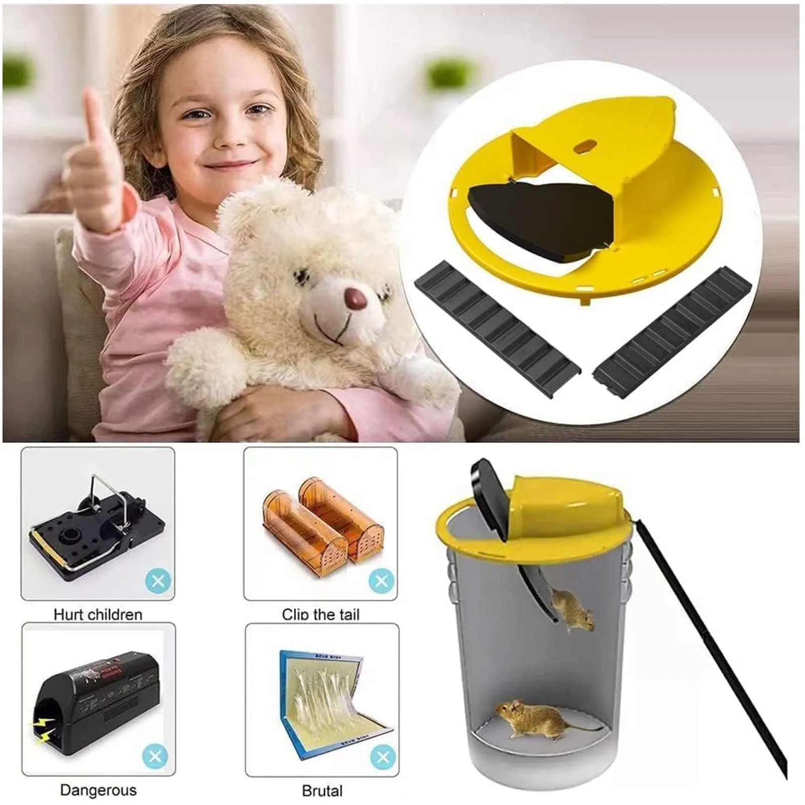 Mouse Trap Bucket with Flip Lid, Humane Trap, Auto Reset Mouse Trap Bucket, for Indoor and Outdoor