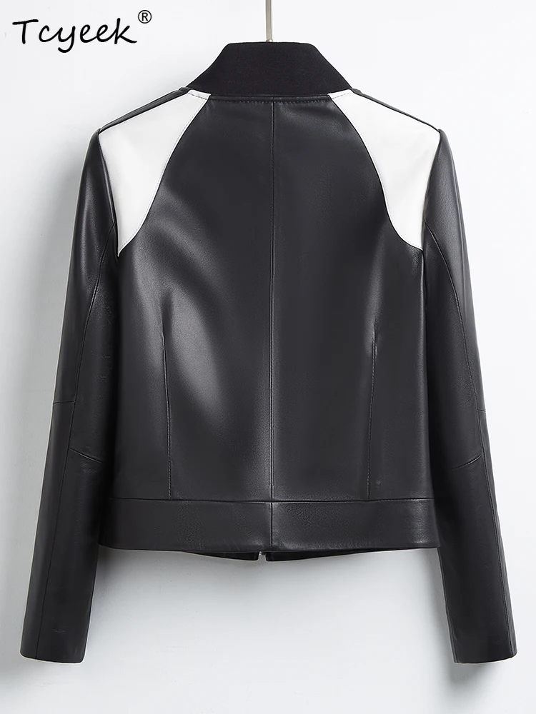 Tcyeek véritable peau de mouton femmes veste en cuir printemps automne col montant à manches longues noir maillot de Baseball Chaqueta Cuero Mujer