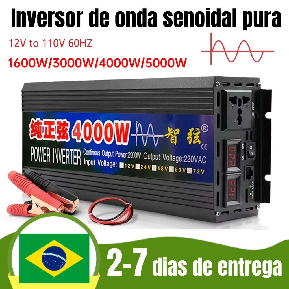 Brazil Pure Sine Wave Inverter 12V 110V 1600W 3000W 4000W 5000W DC To AC Portable Power Voltage Converter Car Solar Inverter