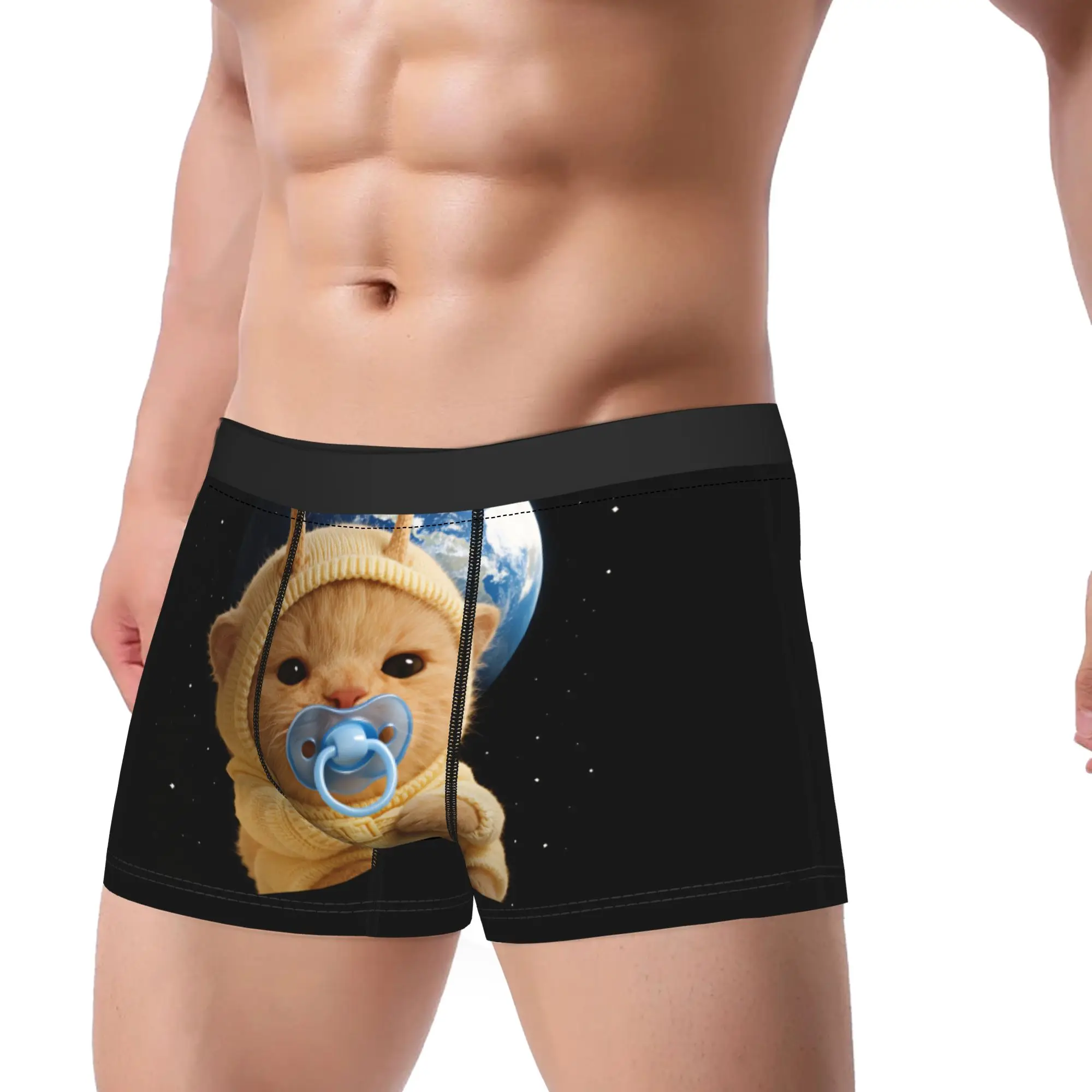 Funny Baby Aliens Cat Boxer Brief  Underwear Hot Sale Men Comfortable Trunk Pattern Oversize Underpants