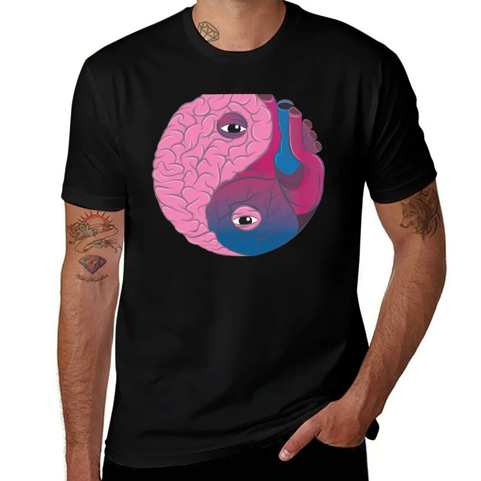 

Yin Yang Brain Heart T-Shirt man t shirts cotton funny t shirts dark humor anime t shirts oversize T-shirt