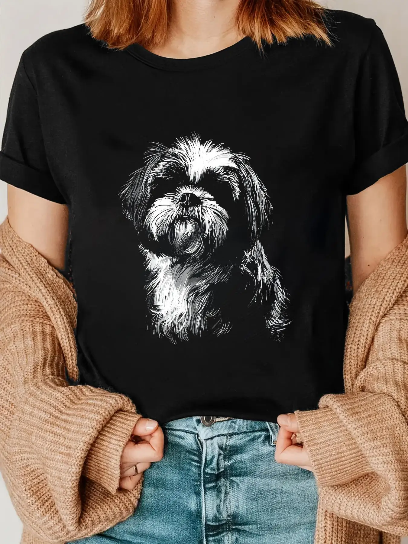 Dog Lover Cute Drawing Animal Pet Art Graphic Shih Tzu T-Shirt