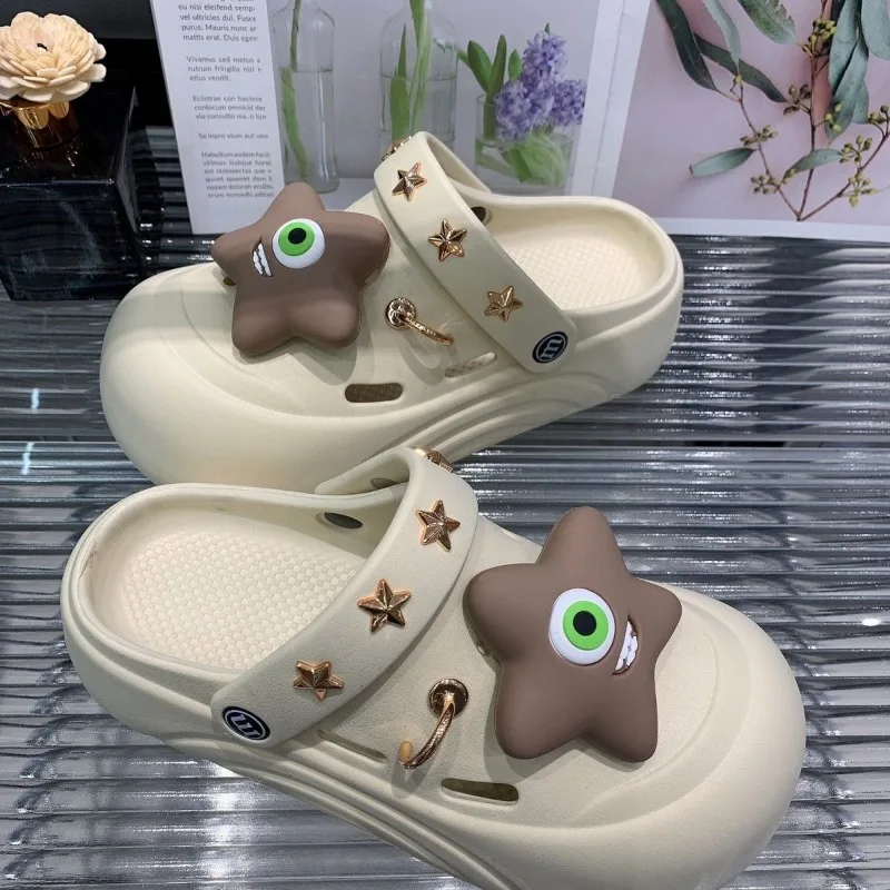 New Fashionable Cute Female Thick Bottom Slippers Summer Beach Non-slip Baotou Breathable Slippers