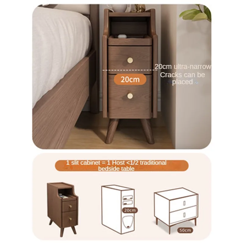 Solid Wood Bedside Table Simple Modern Mini Bedside Storage Cabinet Super Narrow 20cm Wall Seam Shelf