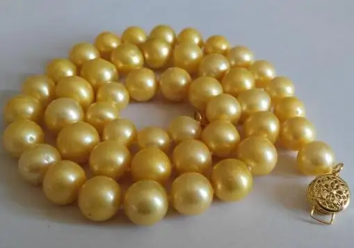 

Gorgeous natural 10-11mm south seas gold pearl necklace 18 inch choker