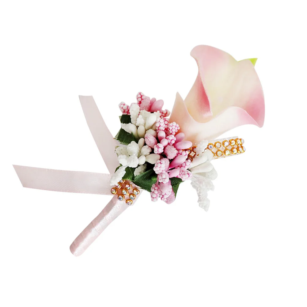 1pc Artificial Flower Brooch Pin Elegant Rhinestone Wedding Boutonniere For Bride Bridesmaid Groom Party Prom Decoration