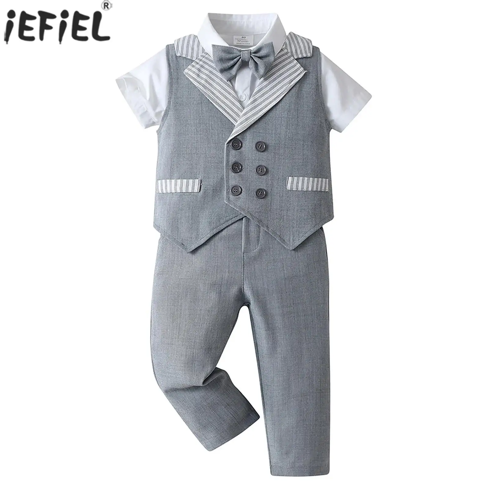 

Kids Toddler Boys 3Pcs Gentleman Outfits Short Sleeve Shirt with Waistcoat Pants Set Summer Clothes Wedding Birthday Party Suit