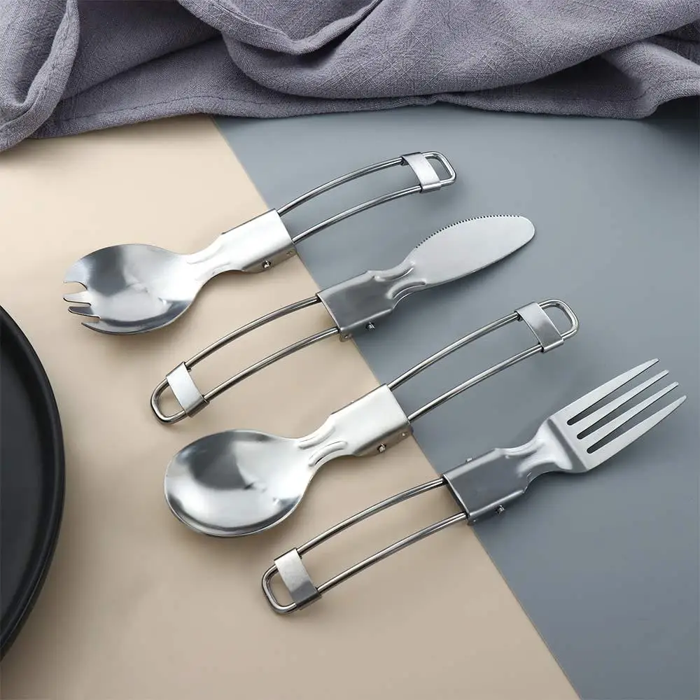 Stainless Steel Spoon Tableware Camp Fork Folding Camp Spoon Utensil Portable Camping Cutlery Outdoor Camping Picnic