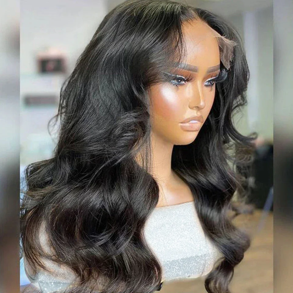 

200 Плотность Натуральный Черный Длинный 26 Дюймов Бесклеевые Волнистые Кружева 5x5 Шелковая Основа Парик Человеческих Волос Для Женщин Детские Волосы Предварительно Сорванные