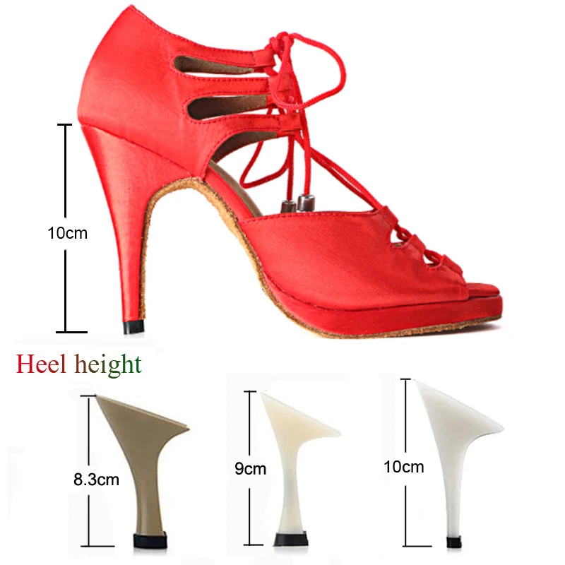 Summer Latin Dance Shoes Women\'s Salsa Tango Ballroom Party Girls Wedding Shoes Satin Black Red Platform 10cm Heel Sandals