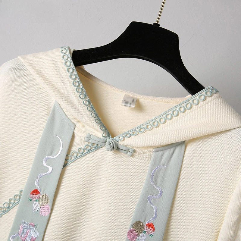 Spring Autumn Women Elegant M-4XL Hanfu Dress Chinese Style Sweet Floral Embroidery Hoodie Female Vintage Hooded Sweatshirt Coat