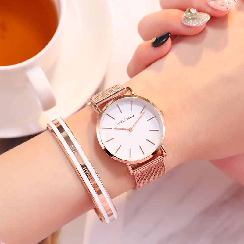 HANNAH MARTIN Watch for Women Top Brand Japan Quartz Movement 36mm Rose Gold Waterproof Fashion Nordic Minimalist Ladies Watches