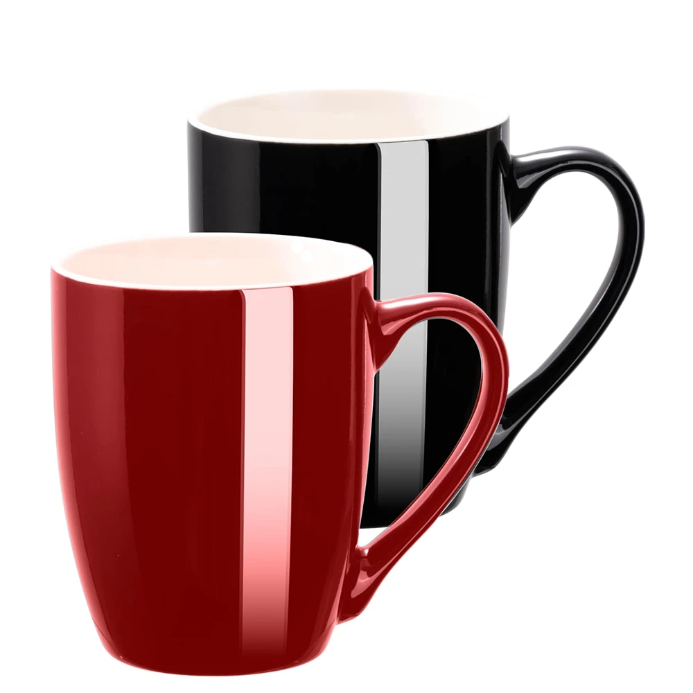 1 Packung Kaffeetasse, Keramik-Kaffeetassen, Keramik, 350 ml, große Kaffeetasse für Latte-Tee, Cappuccino, Kakao, mikrowellengeeignet, schwarz-rote Tasse