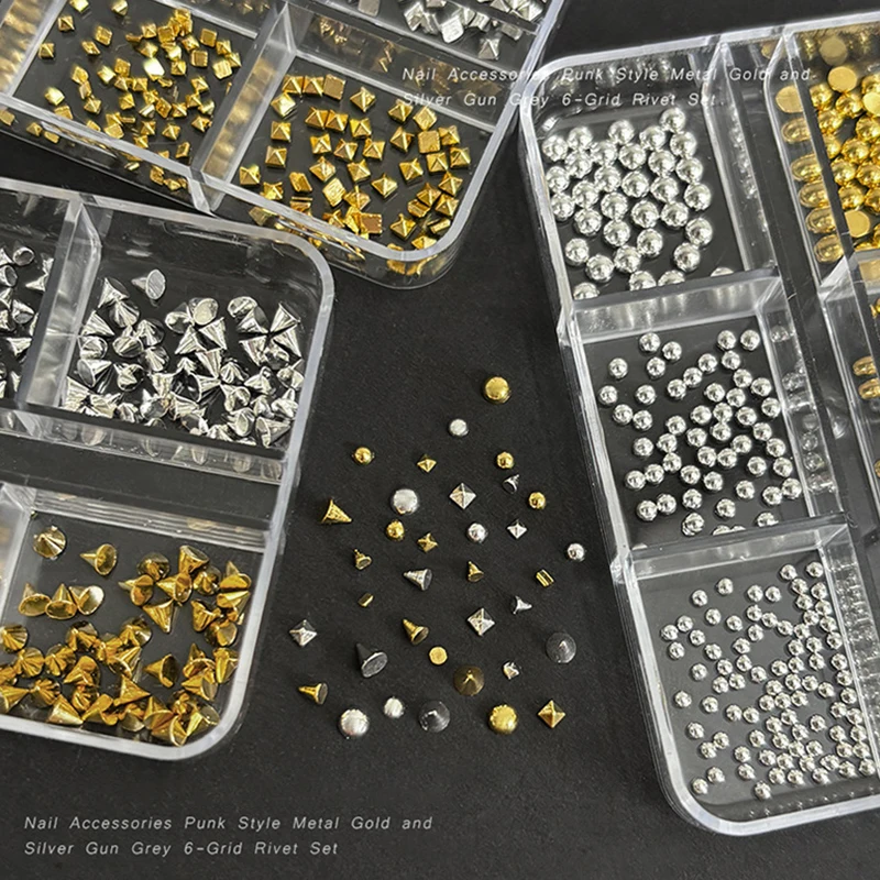 Nagelkunst Steentjes Decoraties Manicure Charms Mixgrootte Punk Stevige klinknagels HemiSphere Vierkant Scherpe kegel Goud Zilver K Gun Zwart