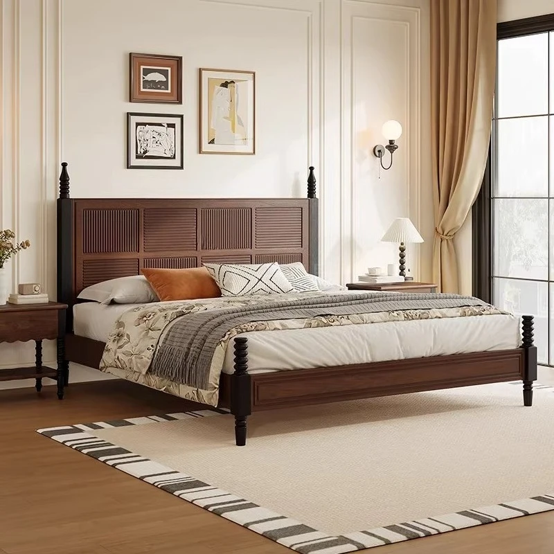 Retro Modern French Vintage Style Solid Wood Bed 1.8m High-end Ilia Bed American Master Bedroom Double Bed Exquisite Furniture
