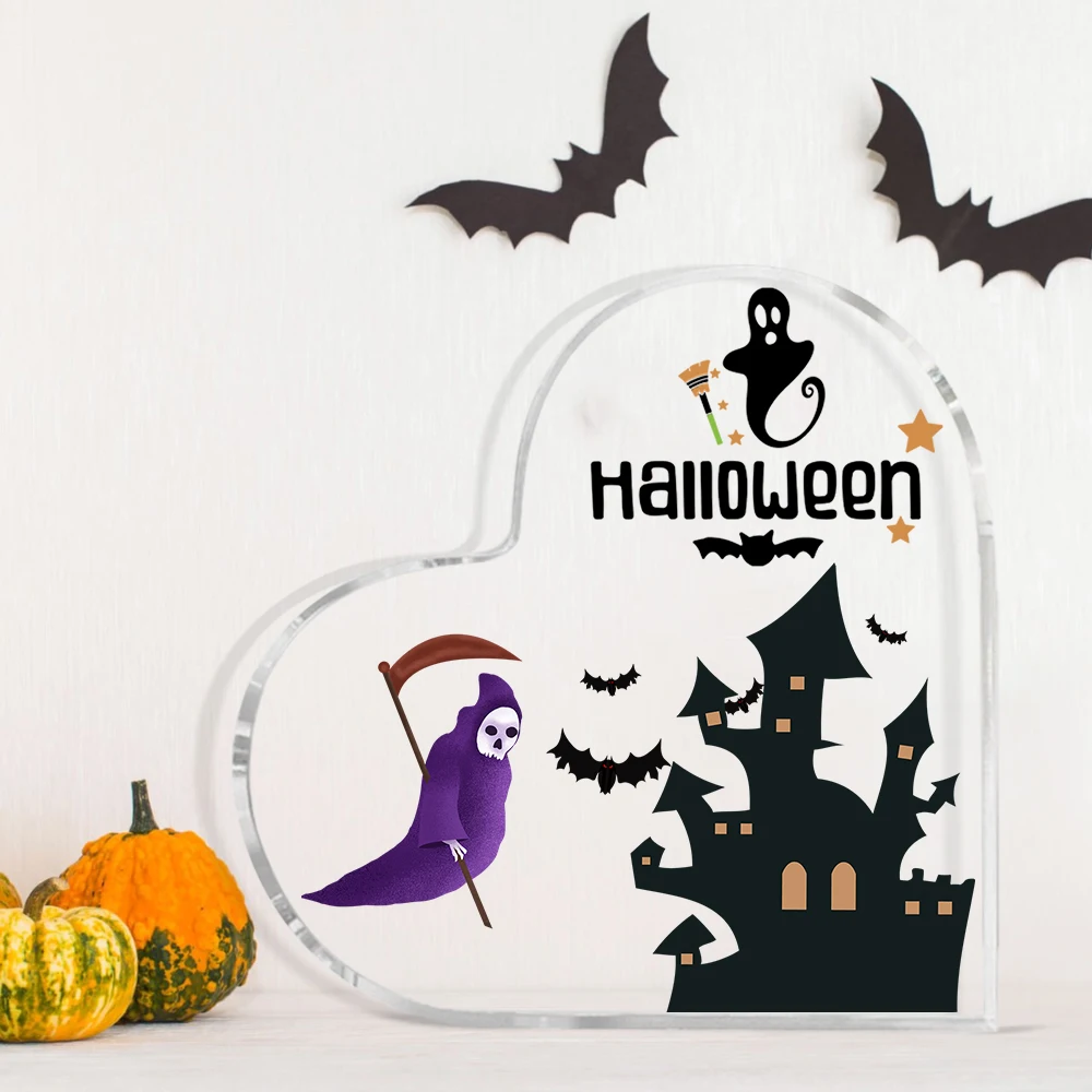 1 pcs transparent Acrylic heart party celebrate Halloween All Saints' Day gift home decorations print happy Halloween Z193