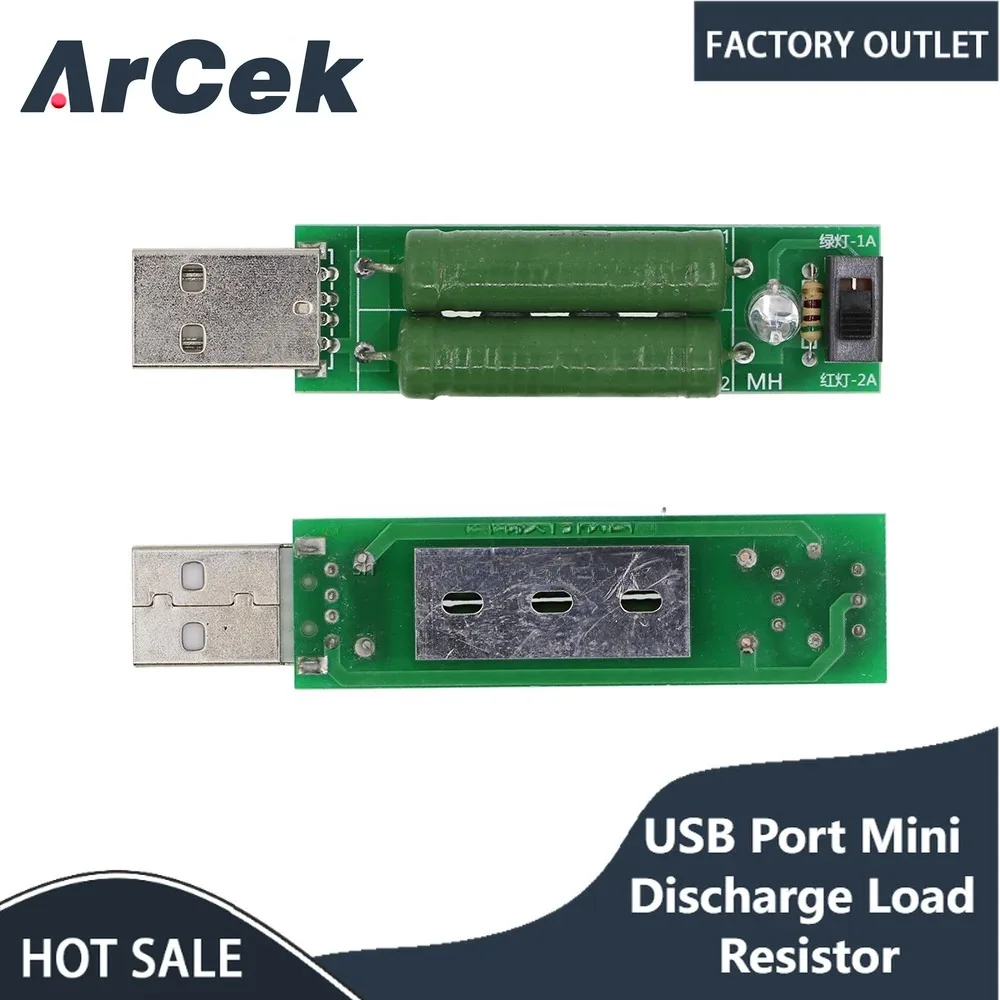USB Port Mini Discharge Load Resistor Digital Current Voltage Meter Tester 2A 1A With Switch 1A Green Led 2A Red Led