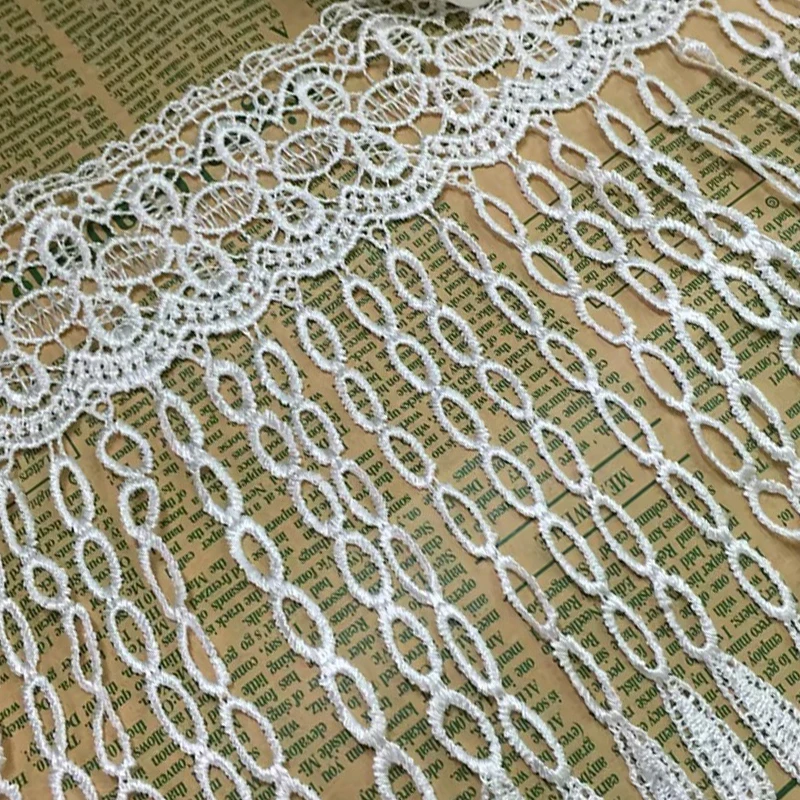 15Yards White 16cm Tassel Fringe Lace Trim Trimmings Nigerian Wedding Lace Fabric Trim Polyester Sewing Costume Craft Applique