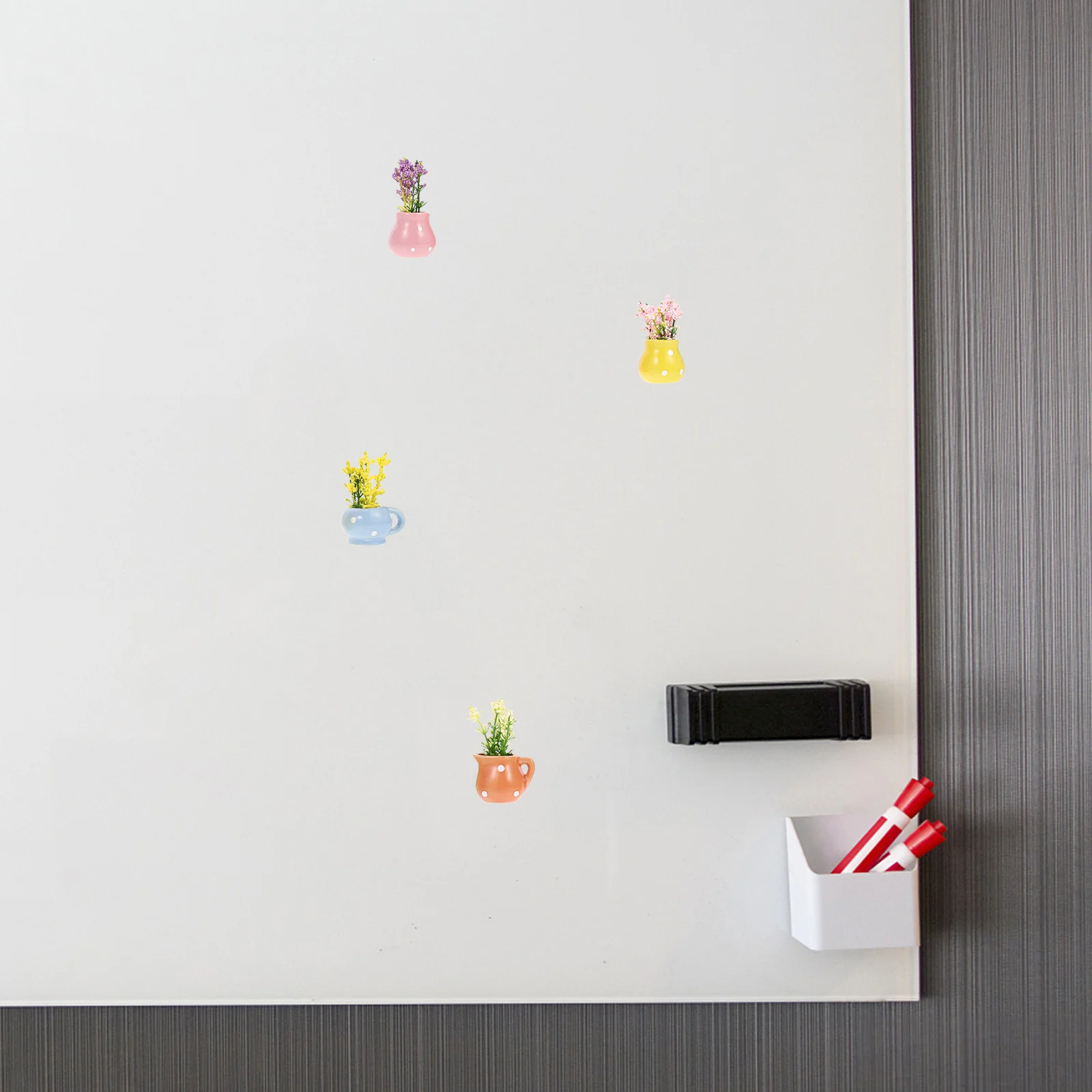 

8Pcs Fridge Magnets Ceramic Flower Vase Refrigerator Decor Functional Magnetic Clips for Home Office School Blackboard Use