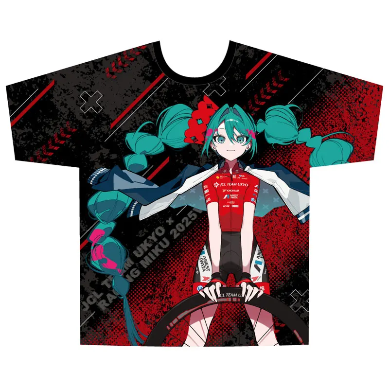 T-Shirt unisexe avec impression complète de la équipe Racing Miku JCL Ukyo, Hatsune Miku Vocaloid, t-shirt graphique Anime, vêtements pour fans de course