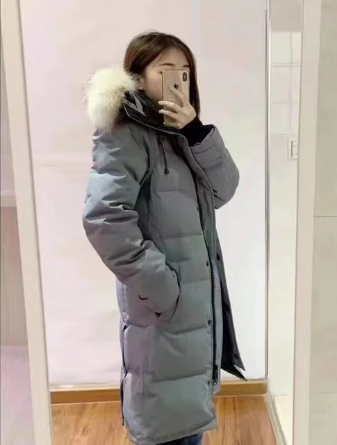 Winter Women Canada Style Down Jacket 90% White Parkas Real Fur Collar Hooded Outerwear Windproof Warm Coat