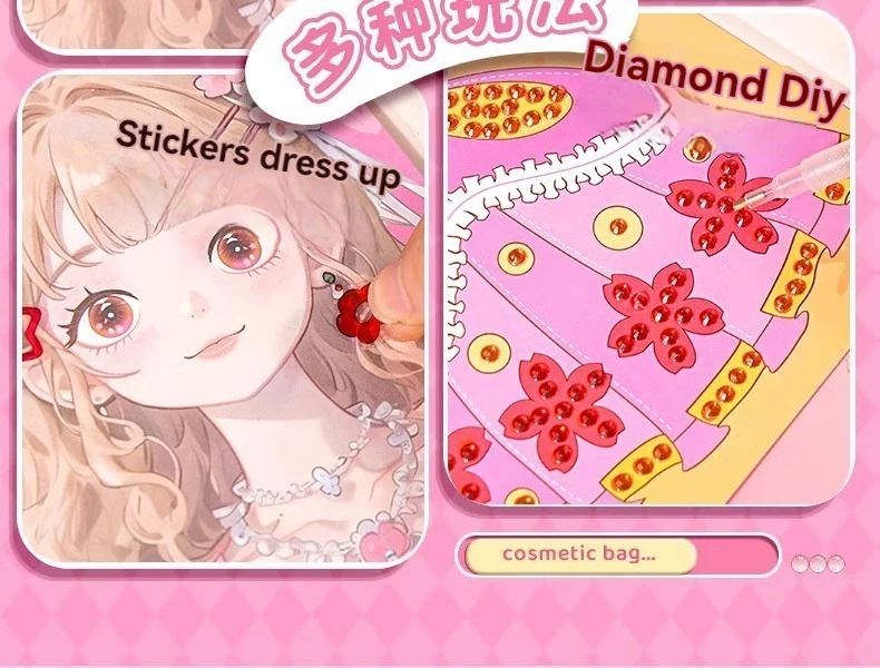 DIY-Papierkunst-Bastelsets – 3-in-1-Prinzessin-Make-up-Set mit Diamant-Malerei-Sets und Prinzessinnen-Aufkleberbuch, Geschenke für Mädchen – Detail 12