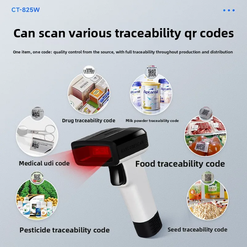 Barcode Equipment Packaging Equipment Wireless Scanner Gun for Drug Traceability Supermarket Cash Register 1D 2D QR Code