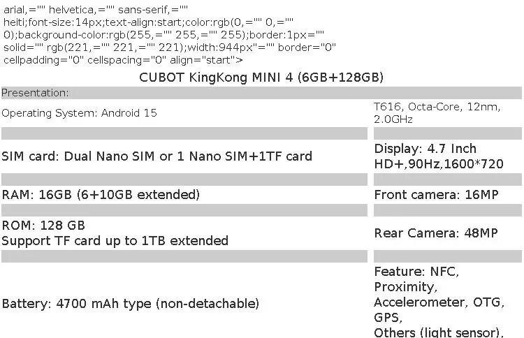 [Shipping From France] Cubot KingKong Mini 4 Android 15 Rugged Smartphone 4.7-Inch  4700mAh 16(6+10)6GB+128GB NFC Camping Light