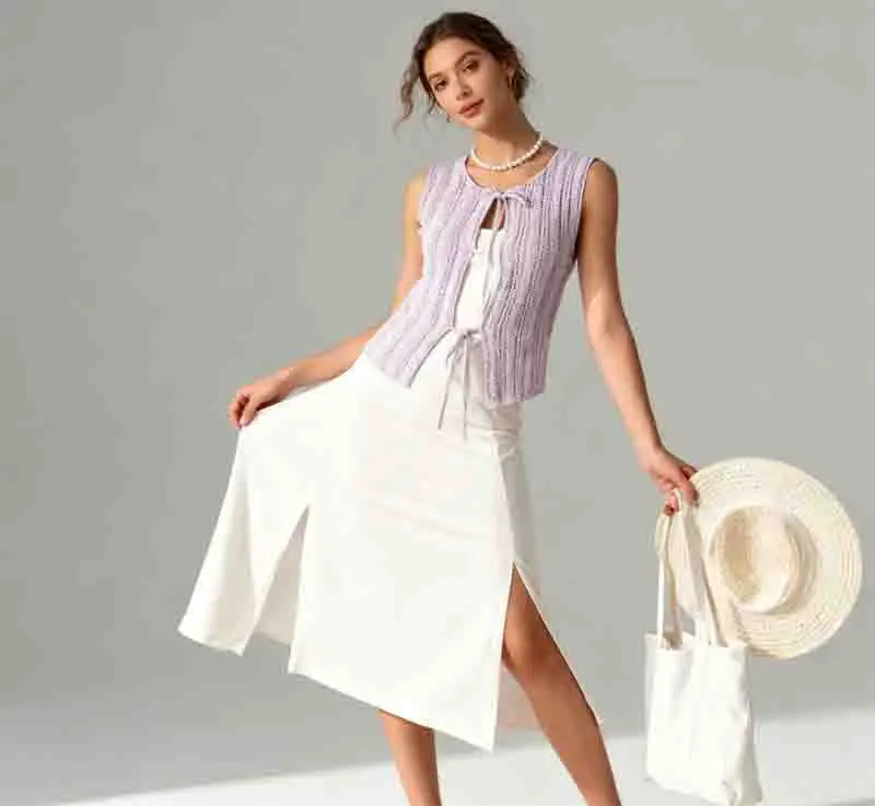 

Vests Waistcoats Thin Womens Vest Halter Top Woman Summer Knitted Lace-Up Cropped Drawstring Minimalist Hipster Lightweight Sexy