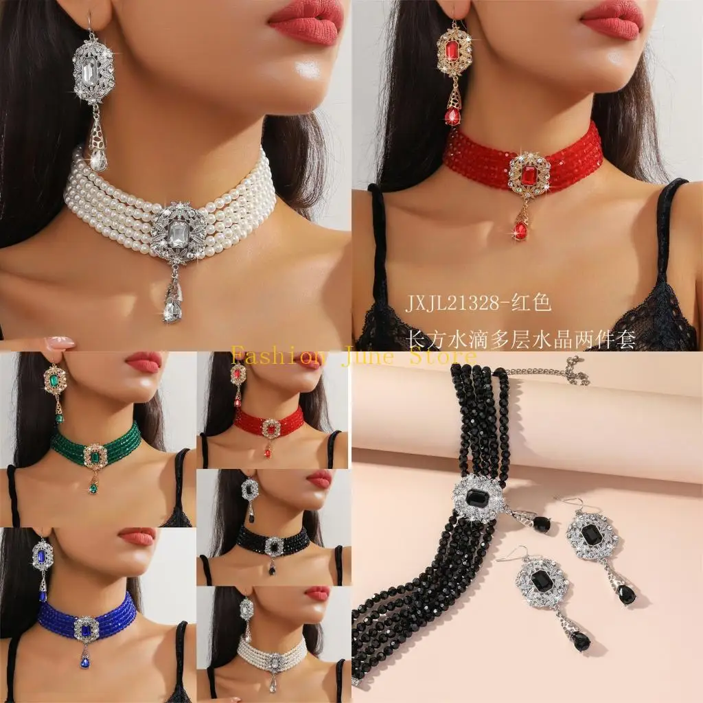 

N5KA Комплект ожерелья с воротником из нежных кристаллов для вечернего ношения