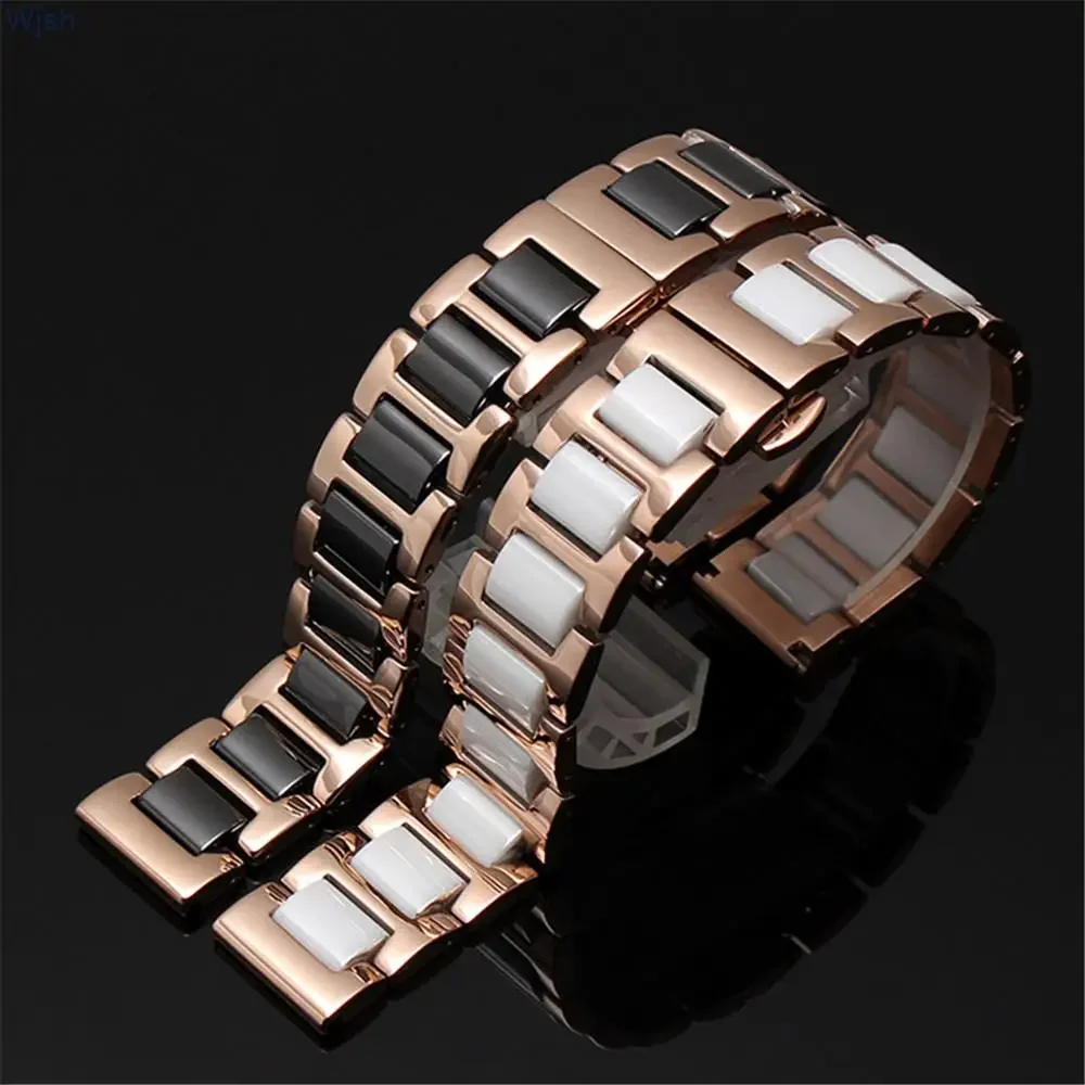 12mm 14mm 16mm 18mm 20mm 22mm Stainless Steel Ceramic Watch Strap Men Women Butterfly Buckle Bracelet Band for Samsung Huawei