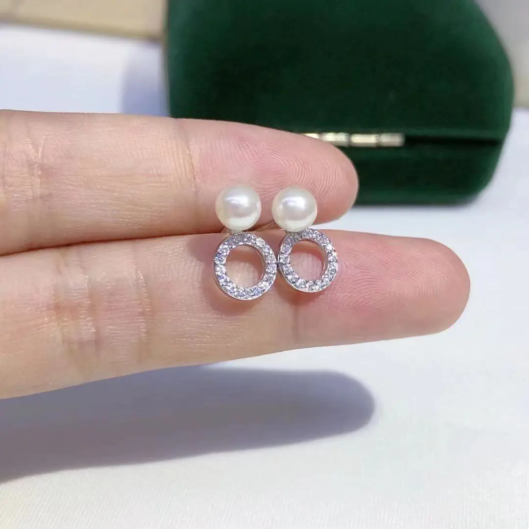 

Оптовая продажа, серьги из стерлингового серебра S925, фурнитура для крепления, базовые монтажные детали, аксессуар для жемчуга 4-5 мм, 5 пар/лот