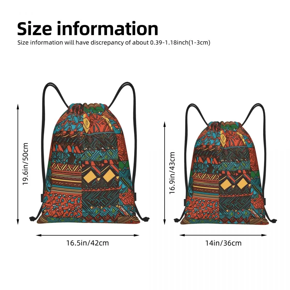 Bright African Backpack Drawstring Basketball Bags Gym Bag Geometric Ankara String Sackpack for Travel