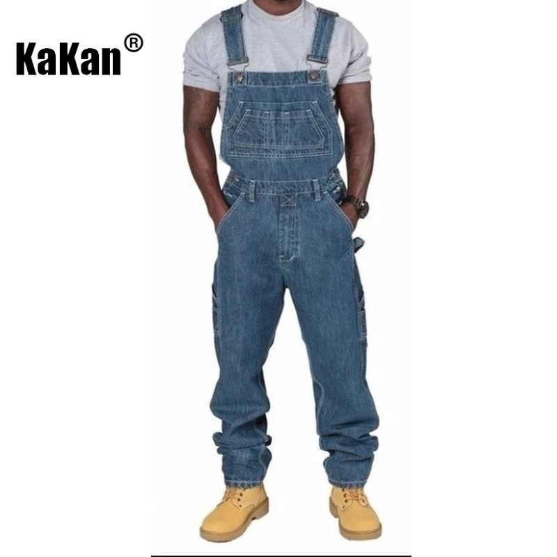 

Kakan - New Men's Camisole Jeans, Y2k Clothing Denim Jumpsuit Torn Long Jeans