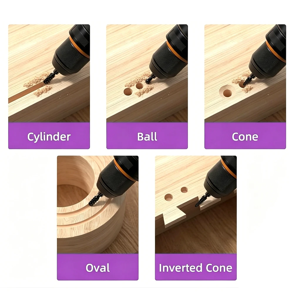 Ball Gouge Rotary Burr Set 8 Piece for Woodworking Featuring Precision Carbide Teeth and Hex Shank Compatibility