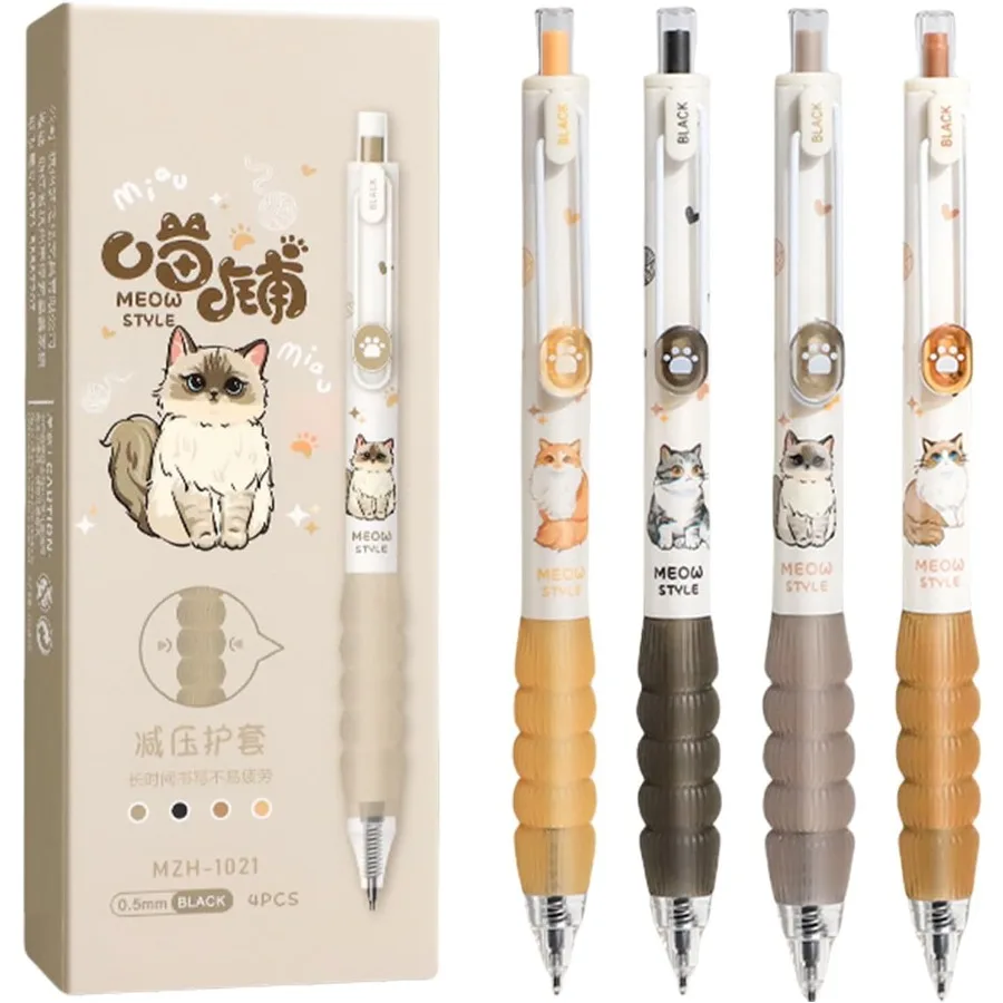 

4 Pcs Cute Retractable Pens Cat Gel Pens Cartoon Pens 0.5mm Black Ink Writing Pen Aesthetics Pens Kawaii Pens for Girls Women B