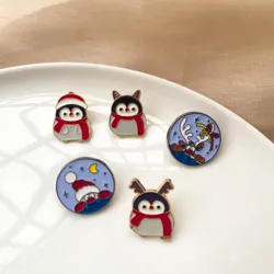 Cartoon Penguin Reindeer Enamel Brooches Cute Funny Animal Lapel Badge Pins Jewelry Chirstmas Gifts For Women Girls