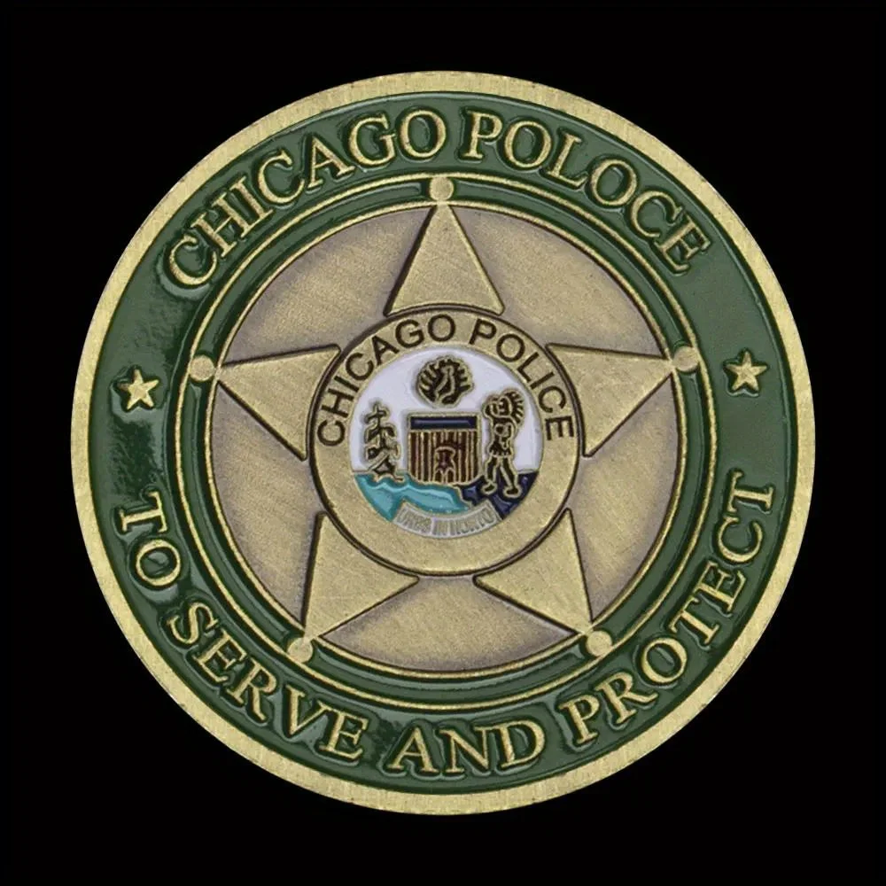 عملة تذكارية من شرطة شيكاغو الأمريكية ، لخدمة وحماية ، مجموعة عملات تحدي ، عملة تذكارية مطلية بالبرونز والجمجمة الأمريكية