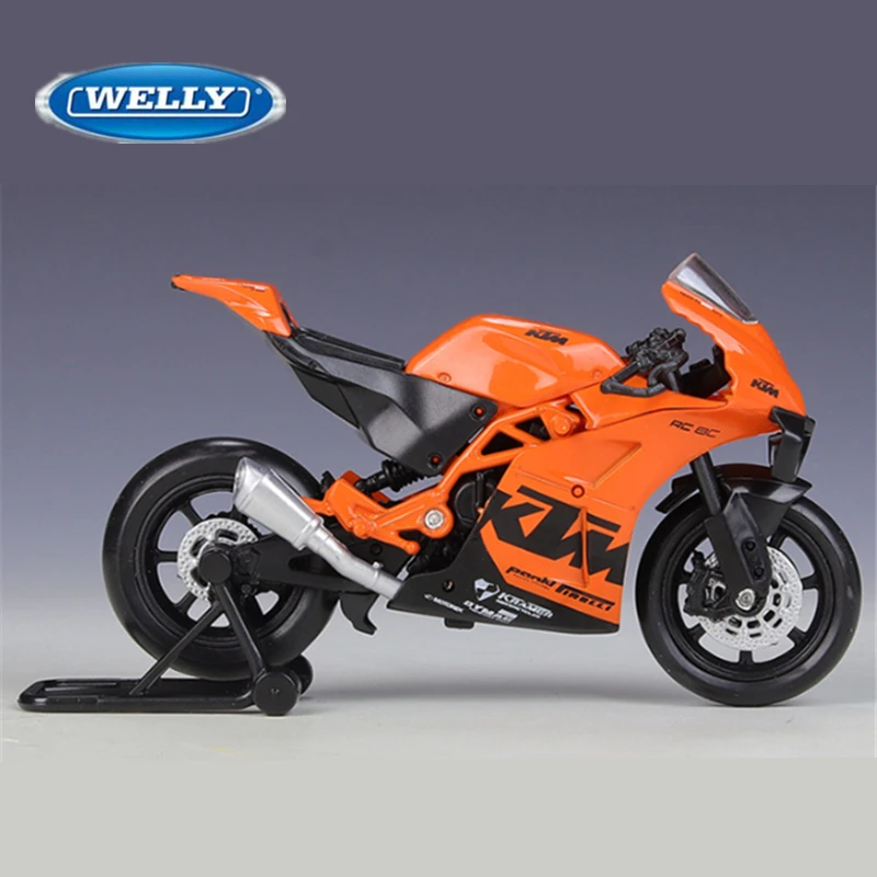 โมเดลมอเตอร์ไซค์1:18อัลลอย KTM RC 8C อัลลอยด์แบบสตรีทสปอร์ตรถจักรยานยนต์แข่งทางถนนทำจากโลหะแบบจำลองสูงของขวัญสำหรับเด็ก