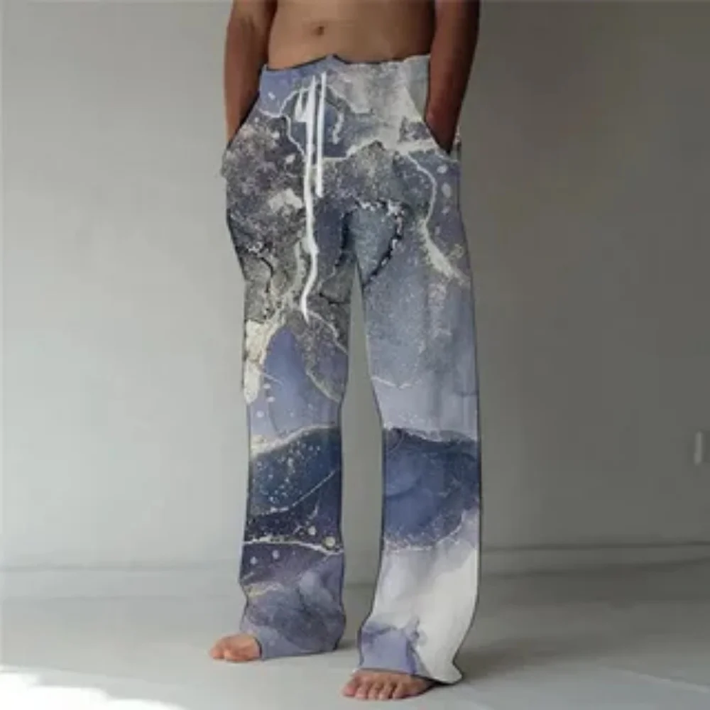 سراويل صيفية كاجوال عصرية للرجال موديل 2025 بأرجل مستقيمة، سراويل شاطئ عصرية وقابلة للتنفس بطباعة فنية زرقاء ثلاثية الأبعاد #6