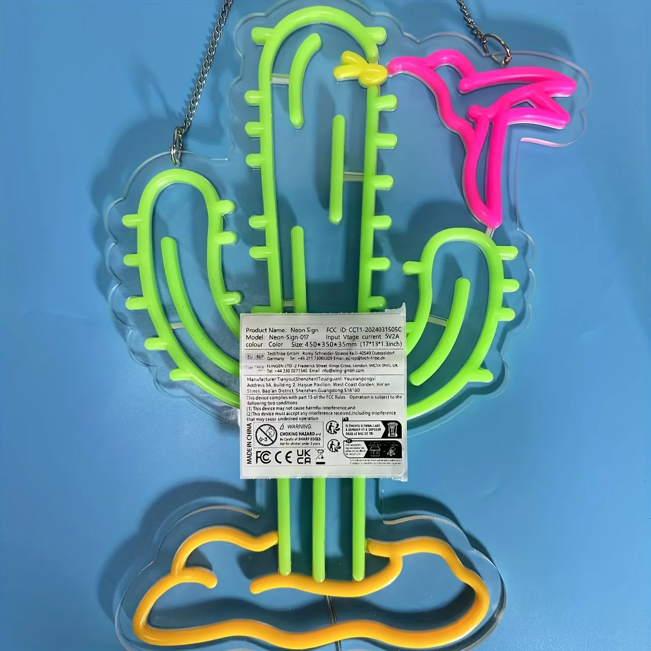 Multi-Color Cactus and Hummingbird Neon Sign -LED Lighting with Wall Hanging Design - Perfect for Bar Decor and Holiday Parties