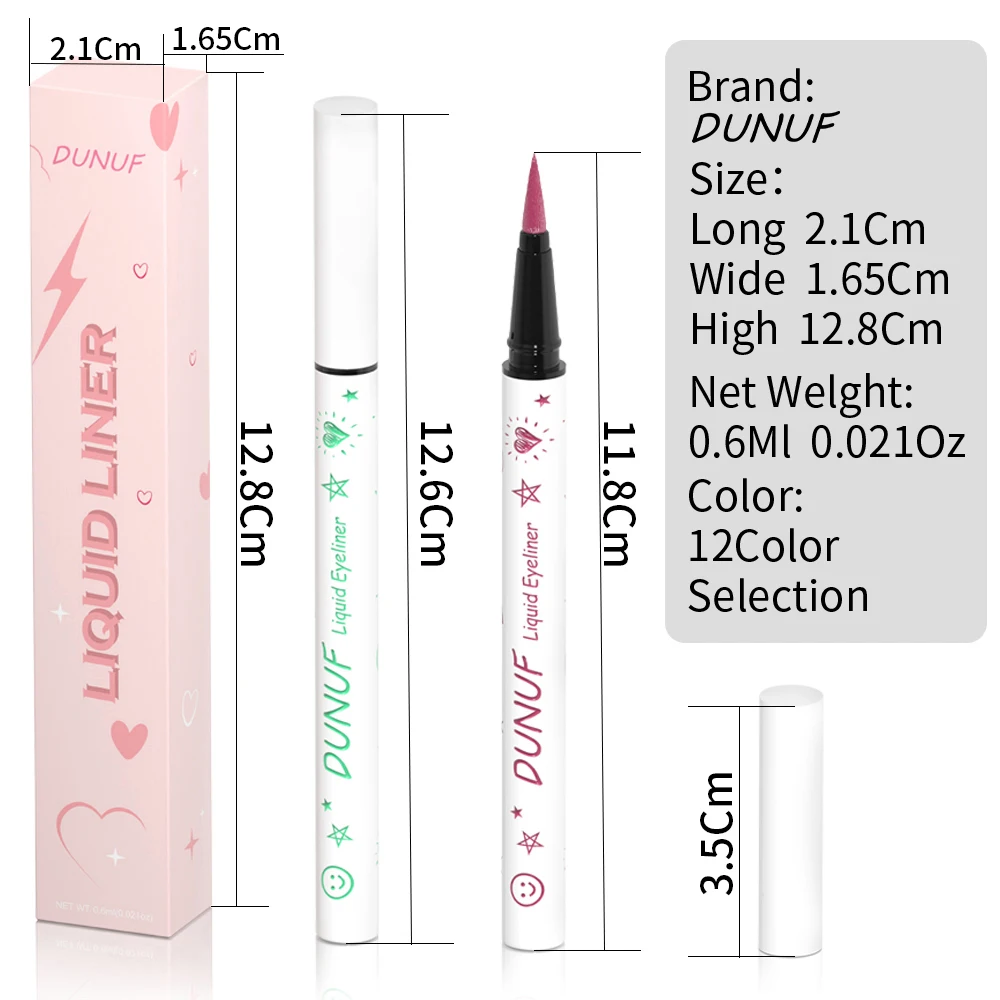 DUNUF 12 Color Long-lasting Waterproof and Anti-Smudge Smooth Nourishing Liquid Eyeliner